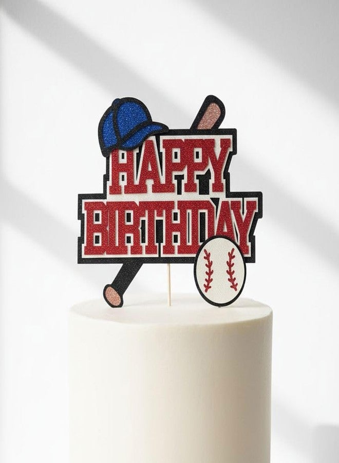 Confetti! Baseball Birthday Cake Topper - Red & Blue Glitter Sports Cake Decoration | Baseball Party Supplies for Boys, Kids, Teens & Sports-Themed Birthdays - Image 1